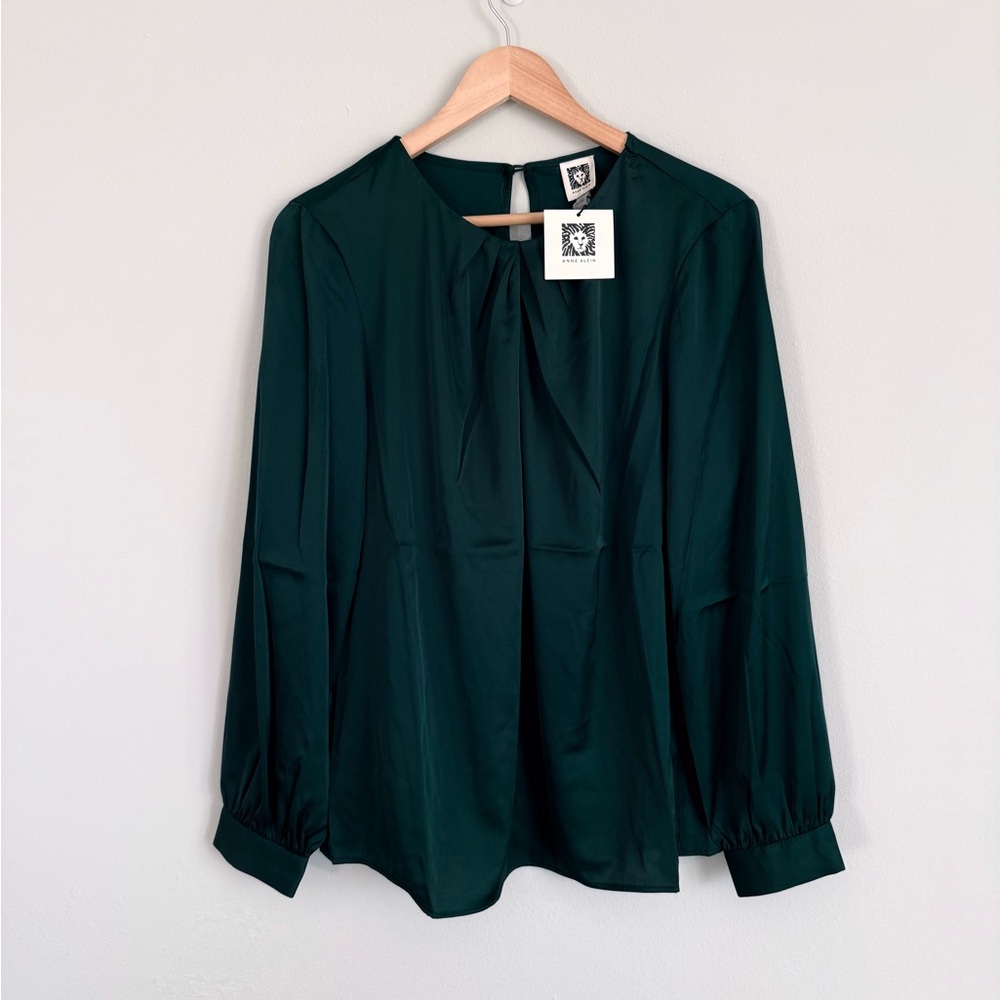 NWT Anne Klein Satin Pleated Neckline Blouse